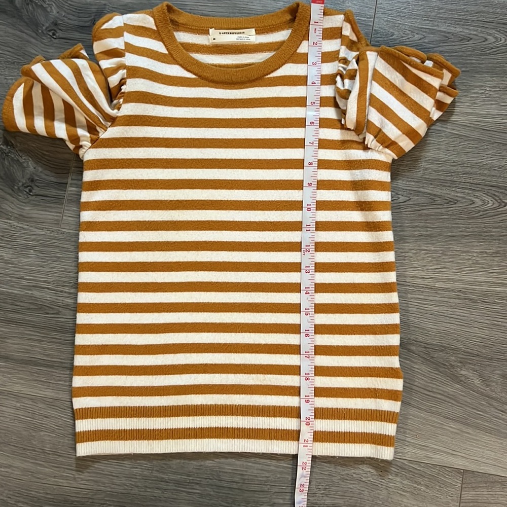 Jillian Orange Stripped Flutter Sleeves Top By Anthropologie - Picture 8 of 9